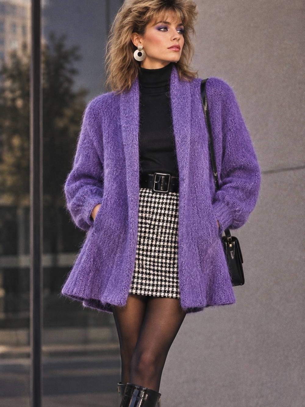 VTG 80s Fuzzi Wuzzi Sweater Mohair Carolyn Kouppi's Hand Knit Cardigan Grunge L